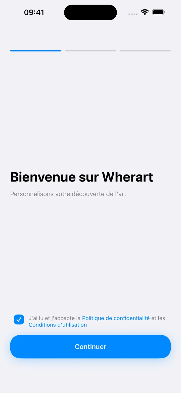 Welcome screen with a consent checkbox and a Continue button