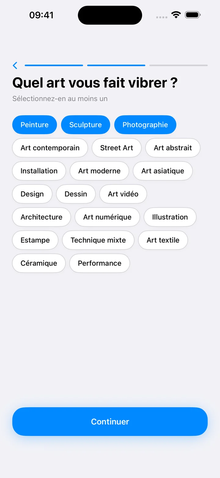 Onboarding: choose the art genres that move you