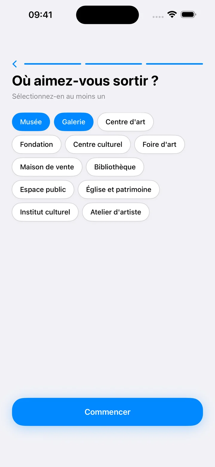Onboarding: choose the places you like to go out to